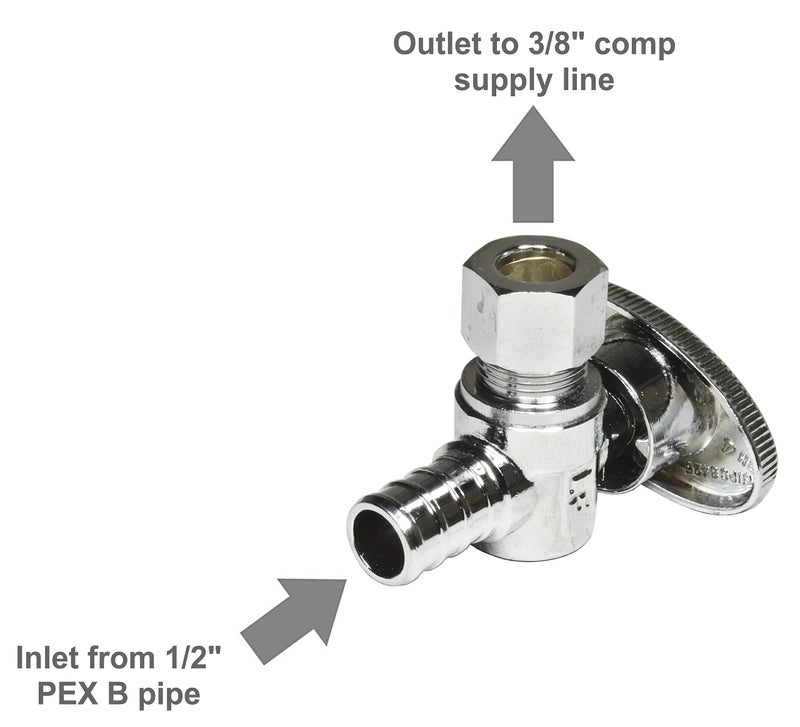 Miiflex Heavy Duty Chrome Plated Brass 1/4 Turn Angle Valve 1/2" PEX B In x 3/8" COMP Out (5 Pack) - Image 4